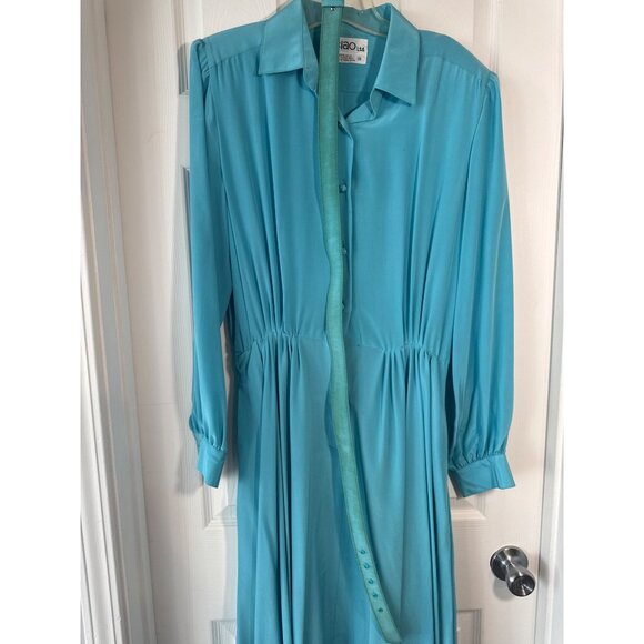 Vintage Ciao Ltd Blue 100% Silk Button-Up Midi Dress Sz 14 Coquette - Picture 6 of 10